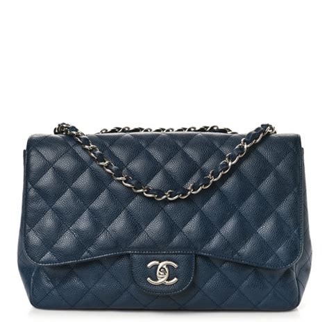 CHANEL Caviar Quilted Jumbo Single Flap Navy 